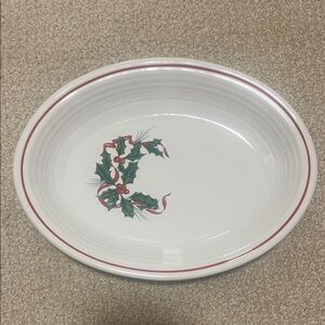 Festia Oval Serving Platter with Ribbon Holly Design